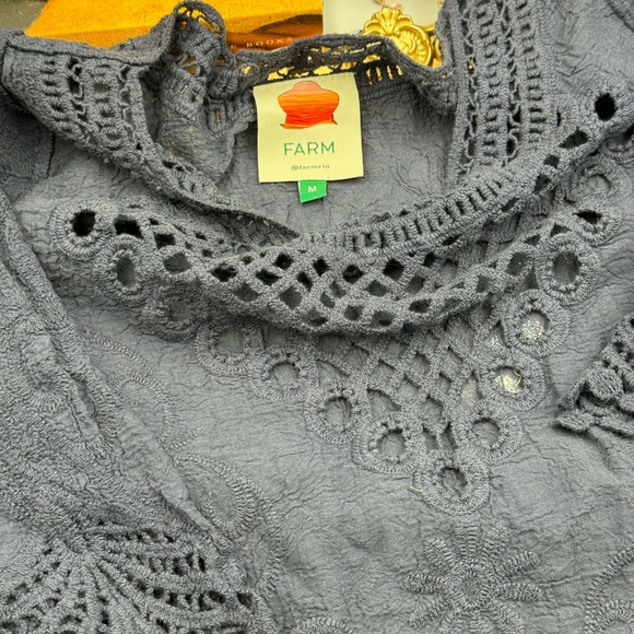 🆕 FARM Rio 🧿 NWOT Navy Blue Crochet Tunic Dress, Sz M - Picture 14 of 16